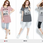 25604#2014新款女裝 韓版大碼寬松條紋可愛貓咪孕婦T恤
