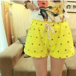 22543#2014新款女裝 可愛貓咪印花清新優質系帶糖果色短褲